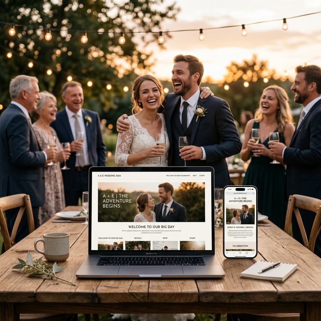 An event website preview on a laptop