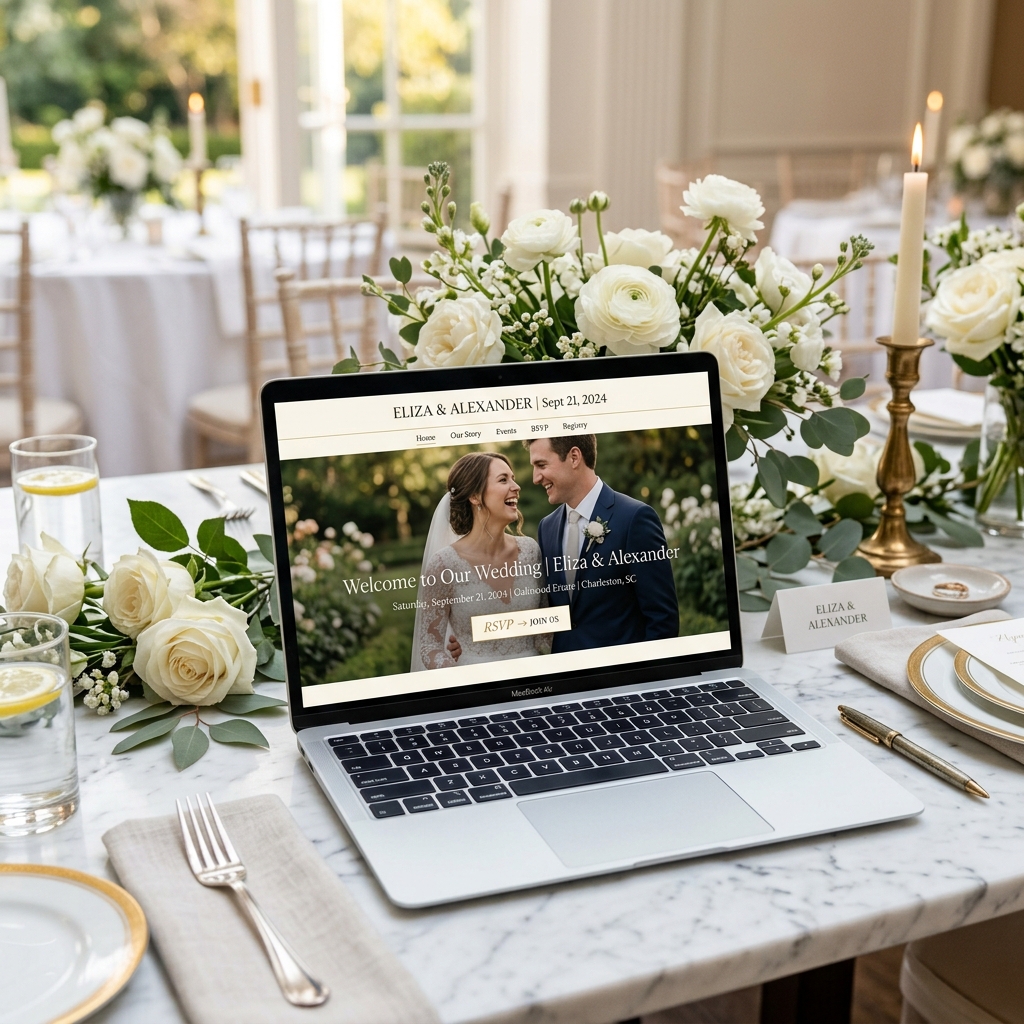Invitation website preview on a laptop